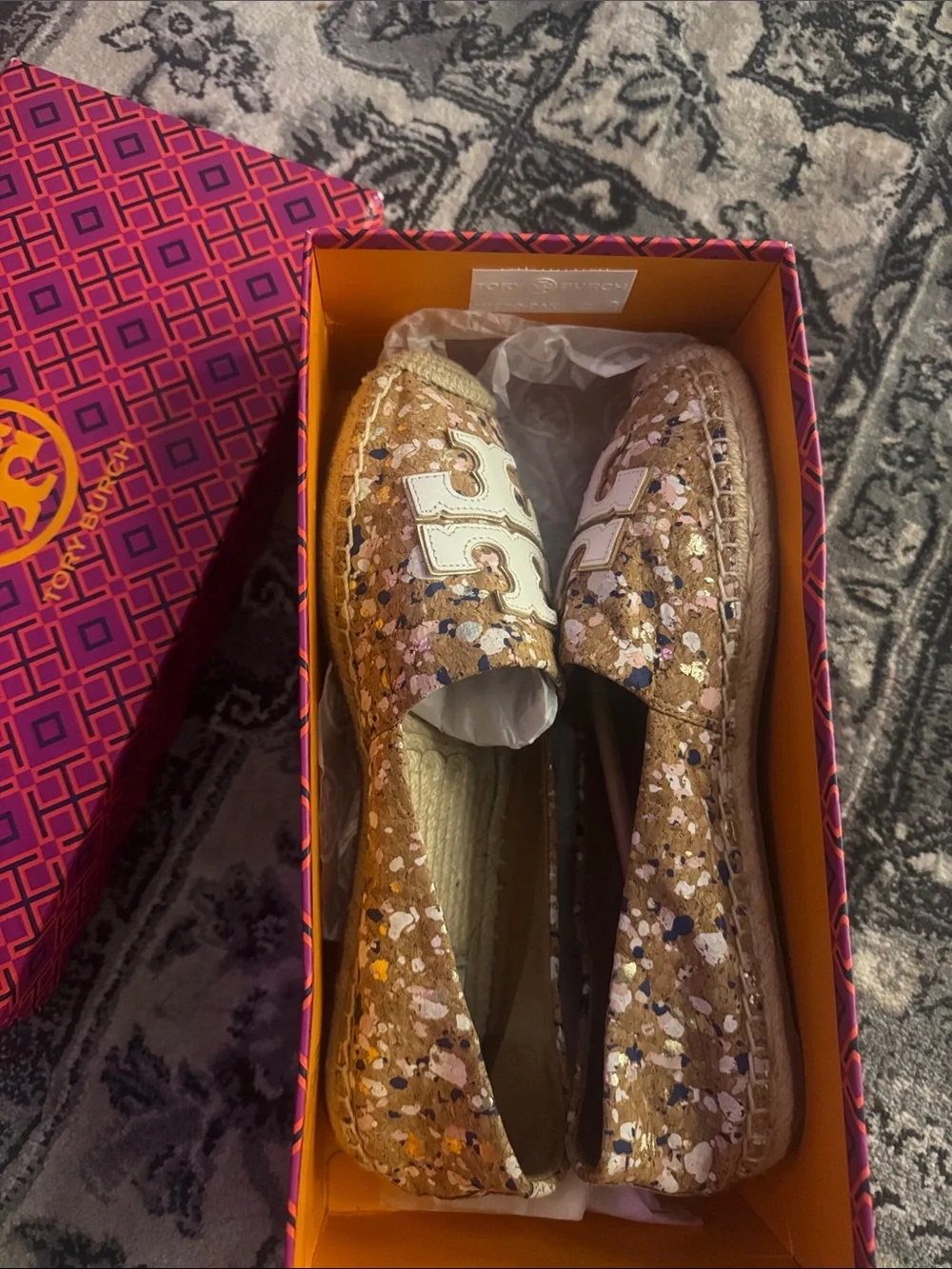 Tory Burch Pink and Orange Geometric Sunglasses Box